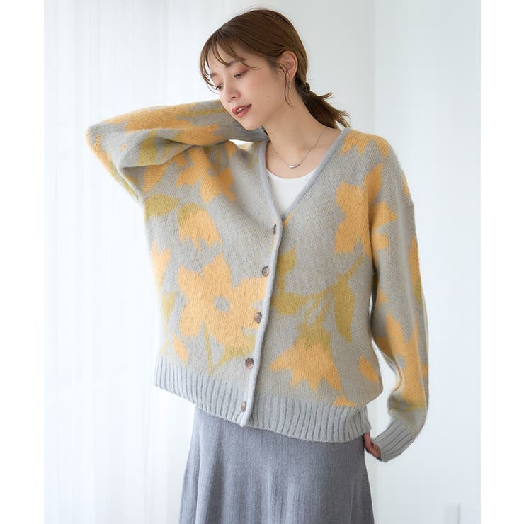 楽天市場】Growing Rich フラワー柄モヘアタッチニットカーディガン