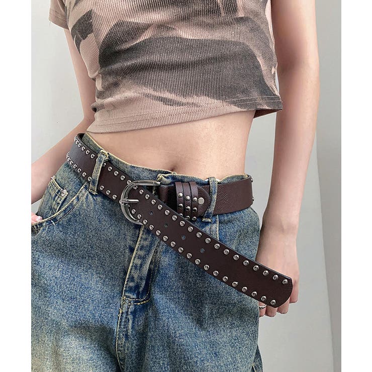 楽天市場】Riff スタッズベルト Y2K ダブルスタッズ バックル 太ベルト