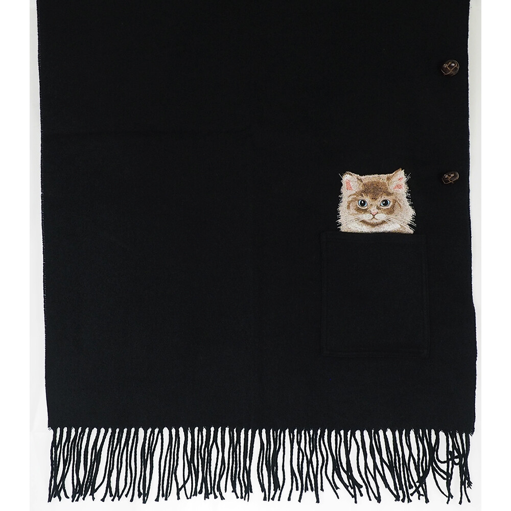 楽天市場】ボタン＆ポケット付 猫 ねこ 刺繍 ポンチョ ストール