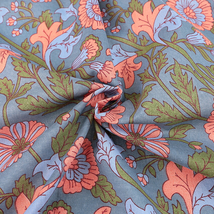 楽天市場】インド綿ブロック風プリント 更紗フラワー 5Gry 1.95m