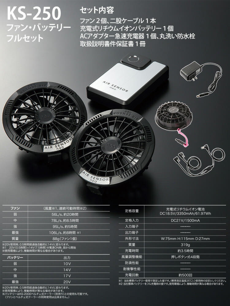 楽天市場】AIR SENSOR NEO ファンバッテリーセット KS-250 2025年新型