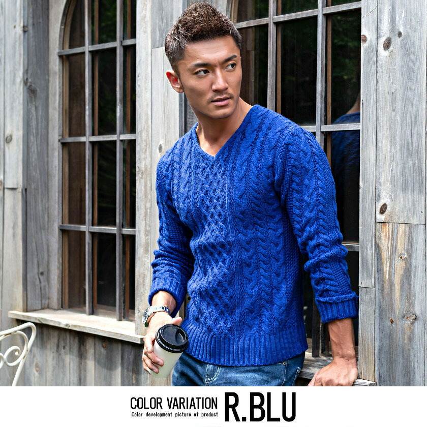 楽天市場】ニット セーター メンズ ブランド おしゃれ ケーブル編み V