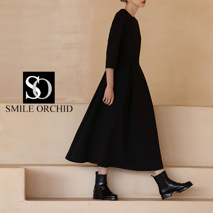 楽天市場】ロング丈七分袖フレアワンピース フレアワンピース