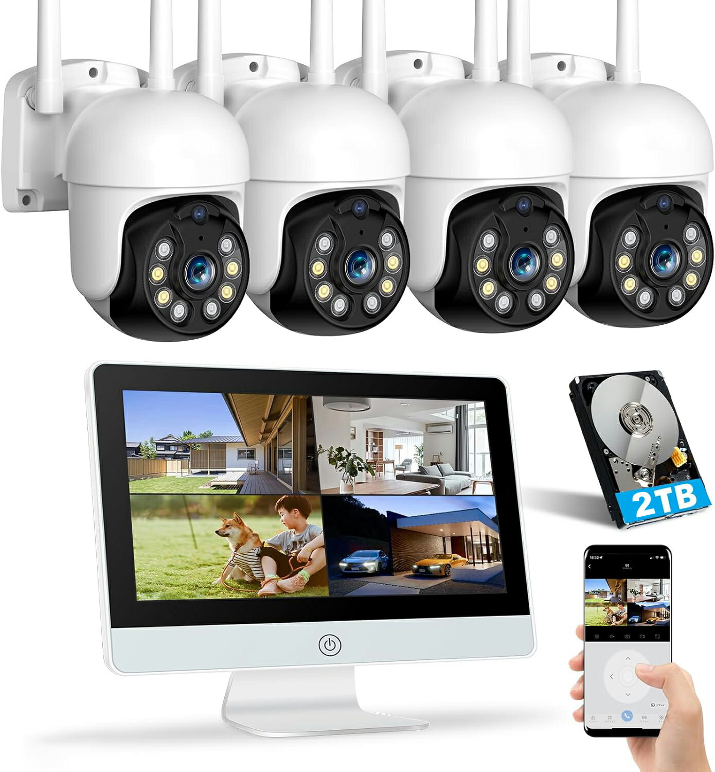 パソコンにも　業務用監視カメラ等モニター 5台セット ELPA（エルパ） ワイヤレスカメラ モニターセット CMS-H7210