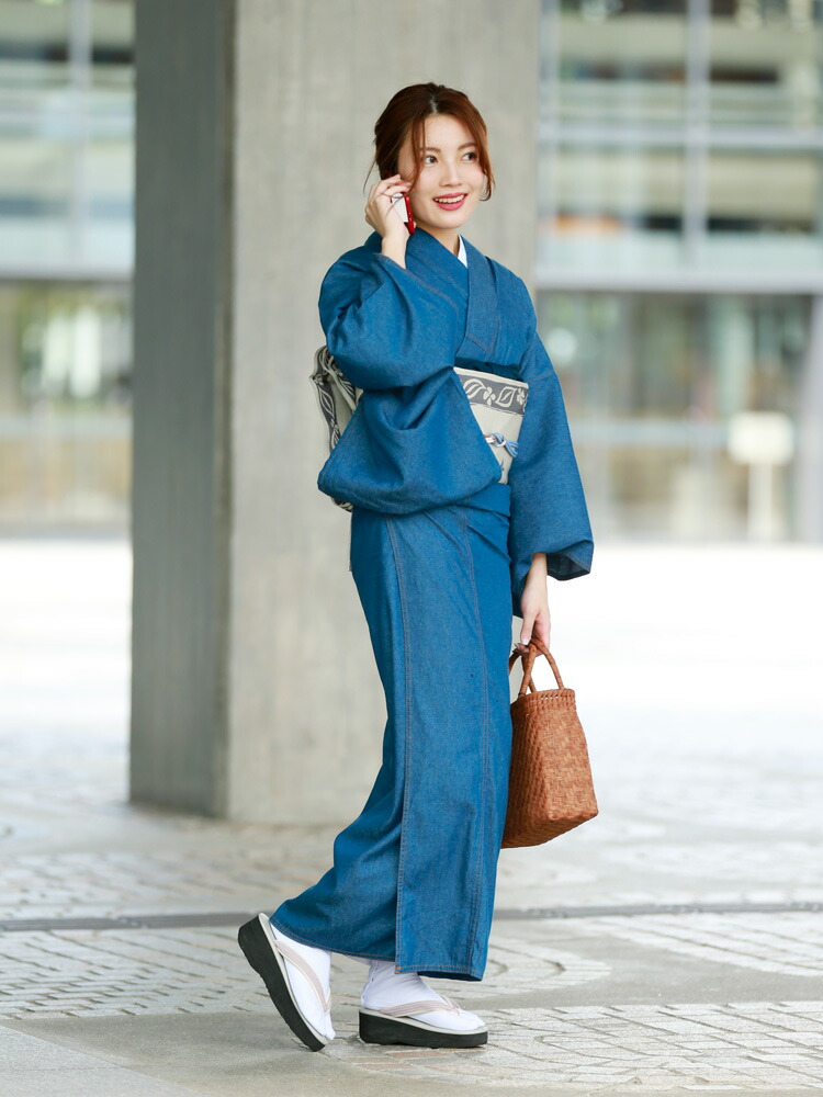 楽天市場】デニム着物 名古屋帯 セット 松葉仕立て 草履 レディース