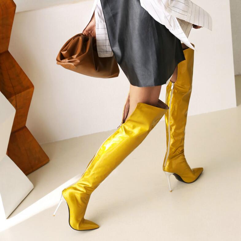 楽天市場】レディースブーツ ニーハイブーツ エナメル 10.5センチ 超