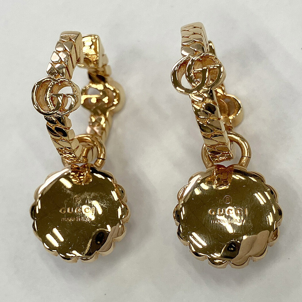 楽天市場】グッチ ダブルGフラワーフープピアス ピンク ラインストーン