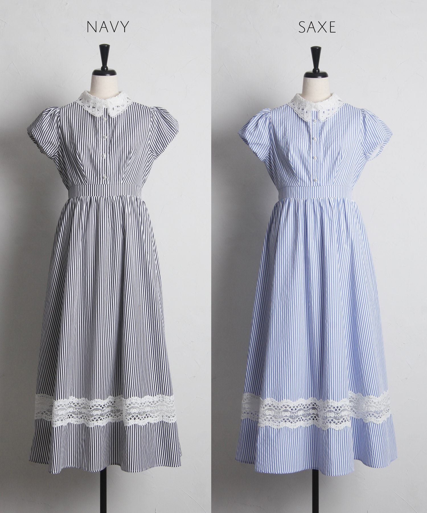 楽天市場】パール釦レース×ストライプシャツワンピース【fadisea