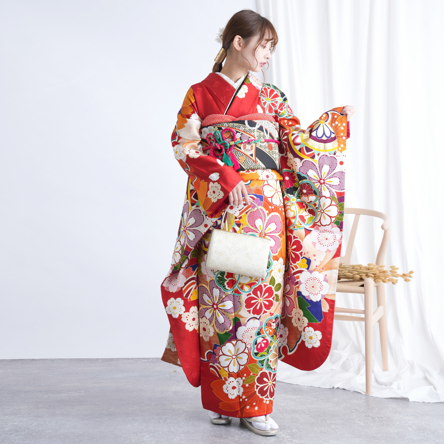 楽天市場】【レンタル】【振袖 正絹着物+正絹袋帯 21点セット 絵羽 赤
