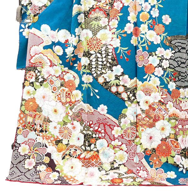 楽天市場】仕立て付き 正絹 振袖 フルセット32点 f-006 青緑