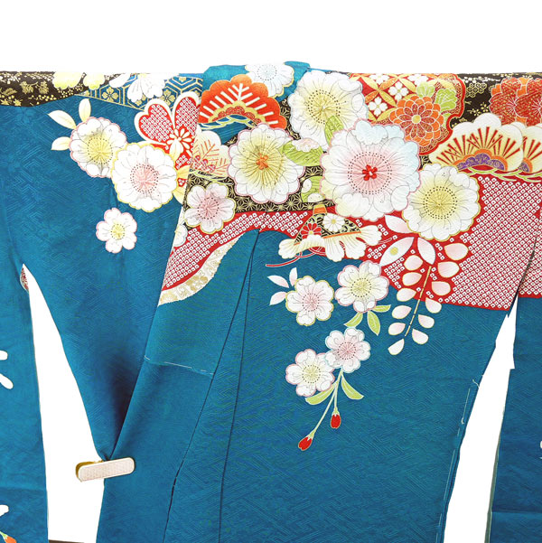 楽天市場】仕立て付き 正絹 振袖 フルセット32点 f-006 青緑