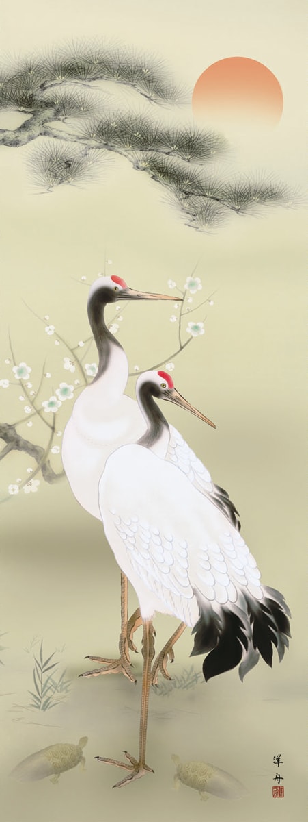 楽天市場】掛け軸 掛軸（かけじく）鶴亀 [尺五立]松竹梅鶴亀（小野 洋