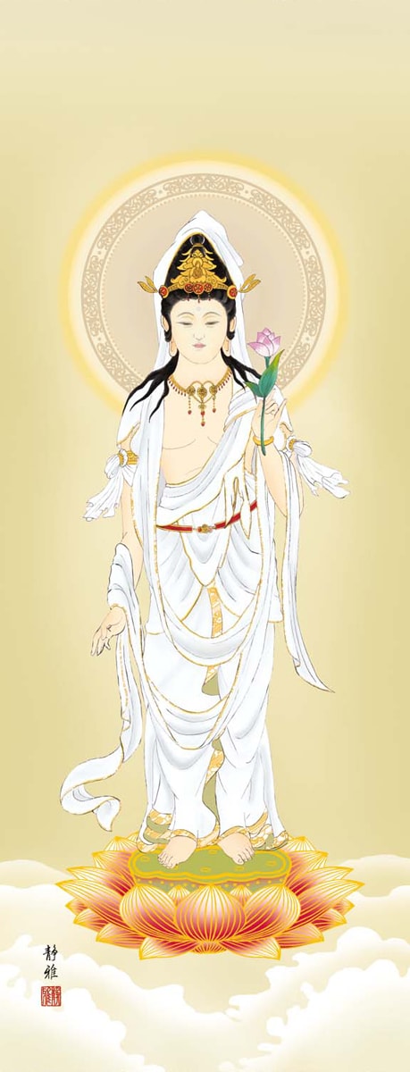 楽天市場】掛け軸 販売 伝統仏画 [尺五立]白衣観音(阿部 静雅)掛軸販売