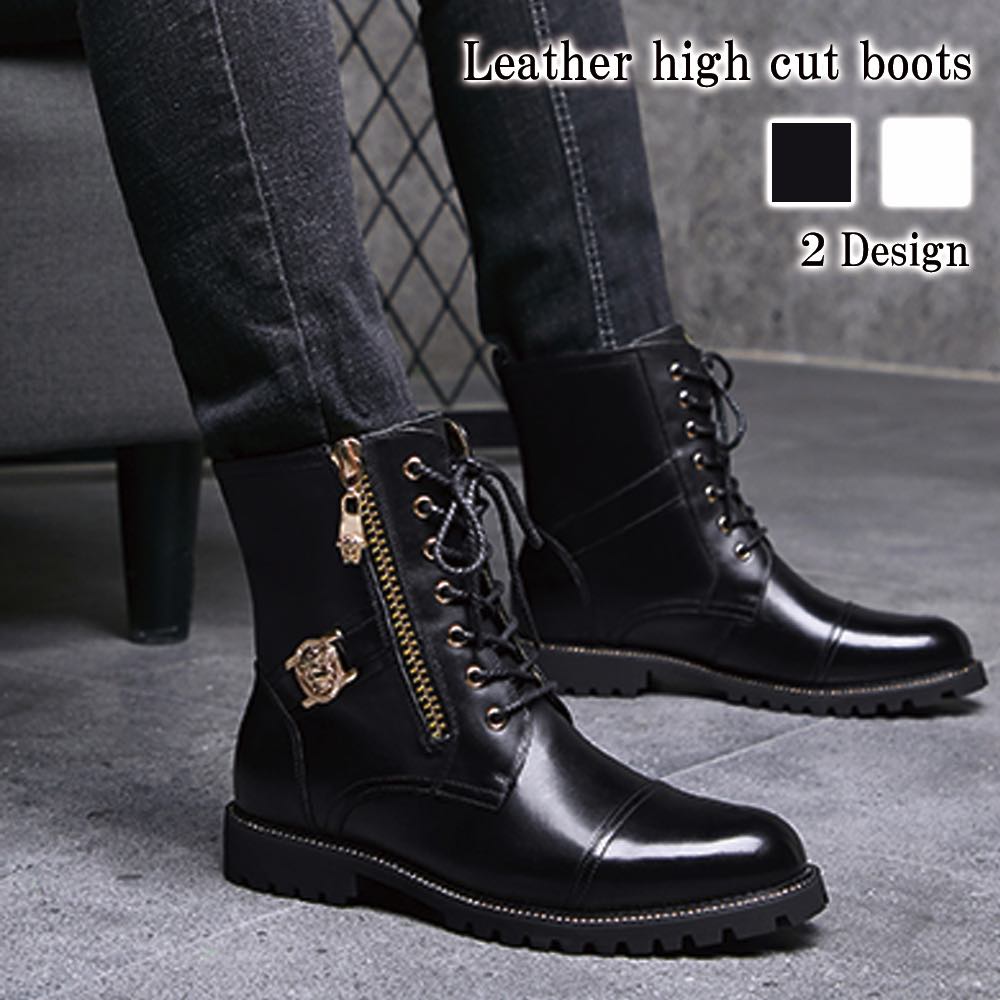 楽天市場】ブーツ メンズ レザーハイカットブーツ 冬 完全 ファスナー