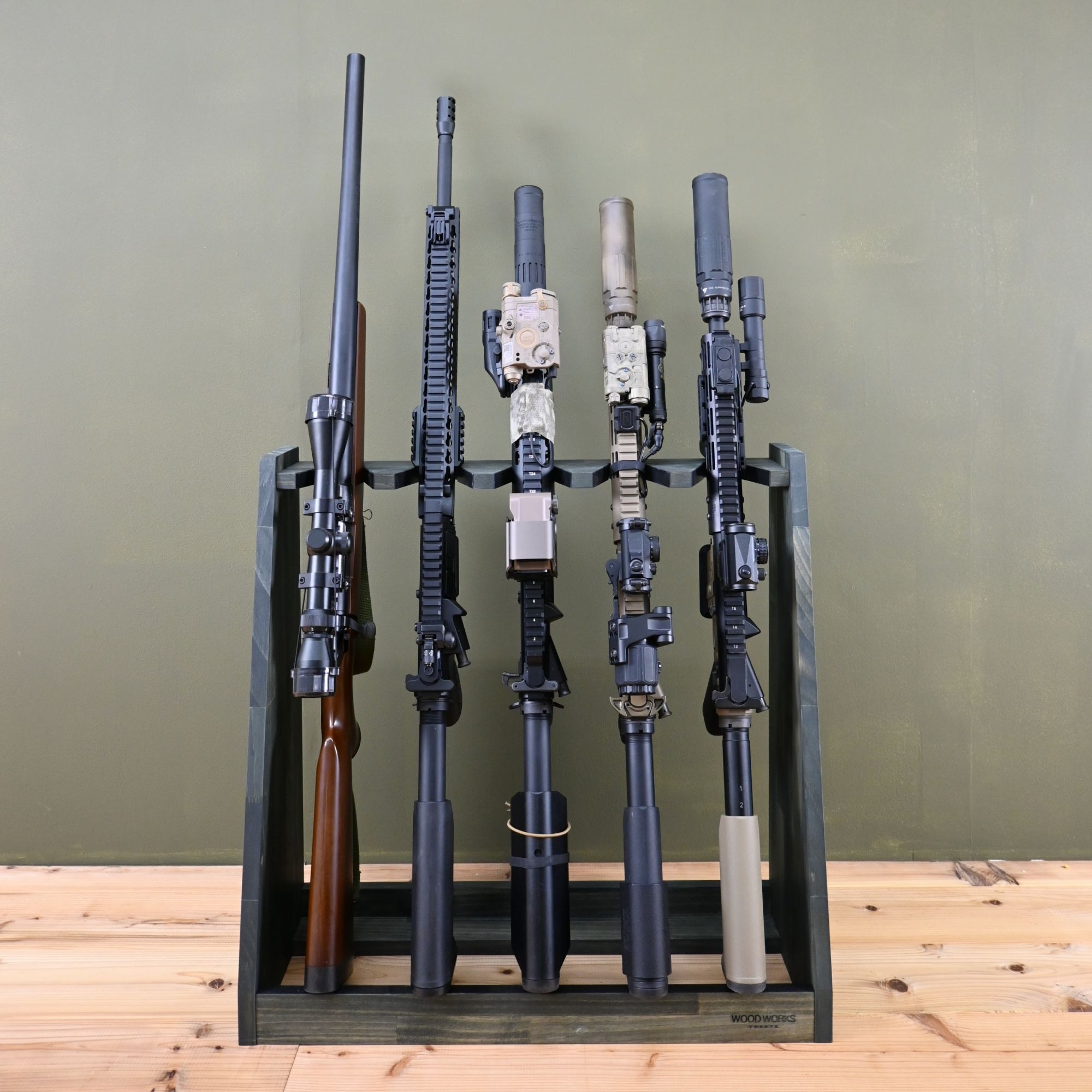 楽天市場】月間優良ショップ連続受賞 WOODWORKS ガンラック 5丁掛 （色