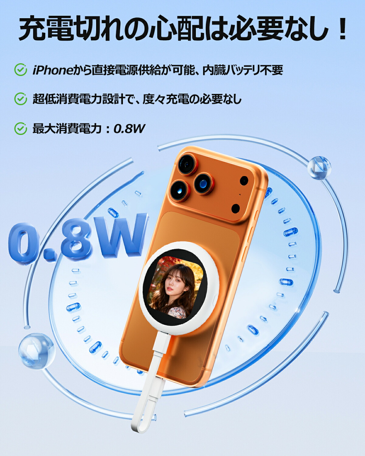 楽天市場】iPhone専用 自撮りモニター 充電不要 4K対応 磁気式 外