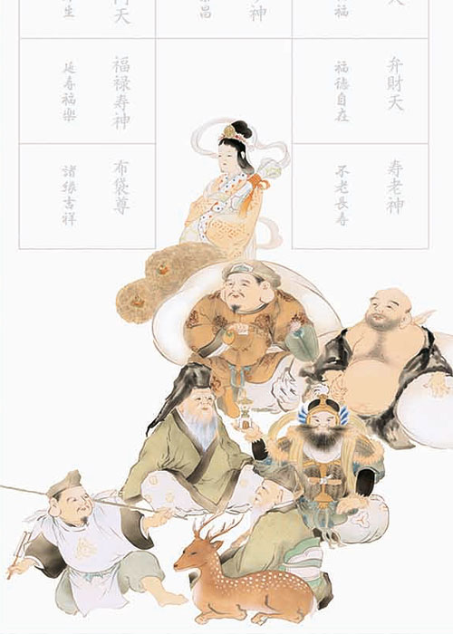 楽天市場】七福神集印軸 掛け軸タイプ 約横54.5×縦134.5cmb7116 集印軸