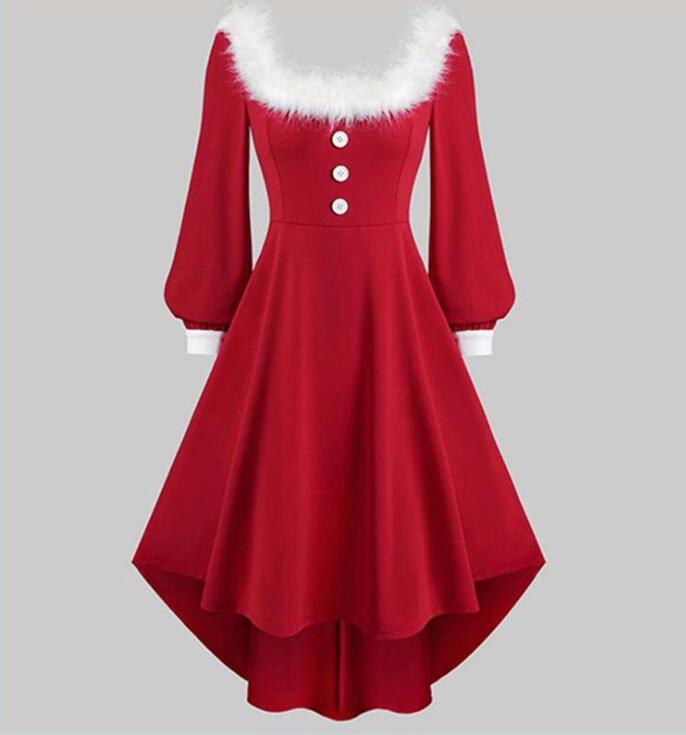 楽天市場】長袖クリスマスワンピース レディース秋冬ファー襟