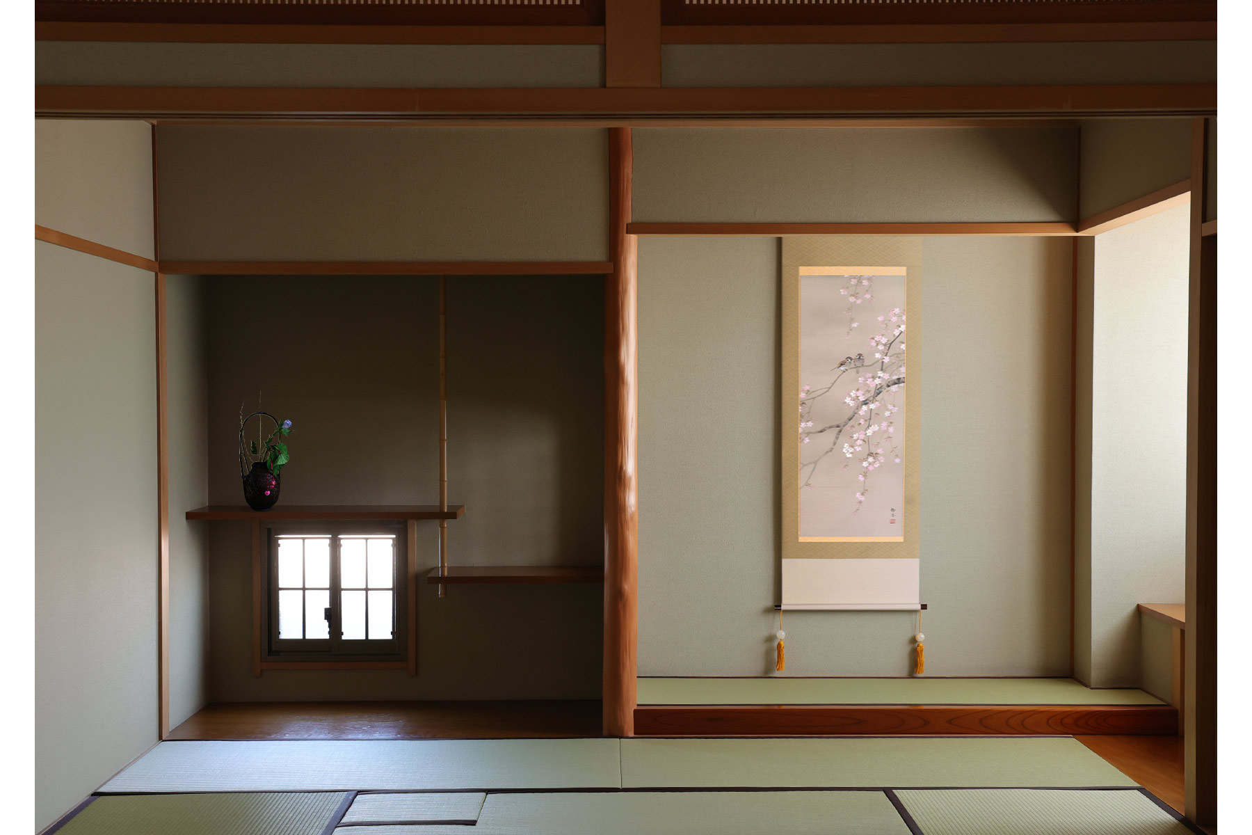 楽天市場】掛け軸「桜に小禽」 北条静香 尺五立 サイズ：54.5×190cm 桐