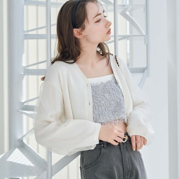 楽天市場】チュールスリーブショートニットカーディガン／アルシーヴ