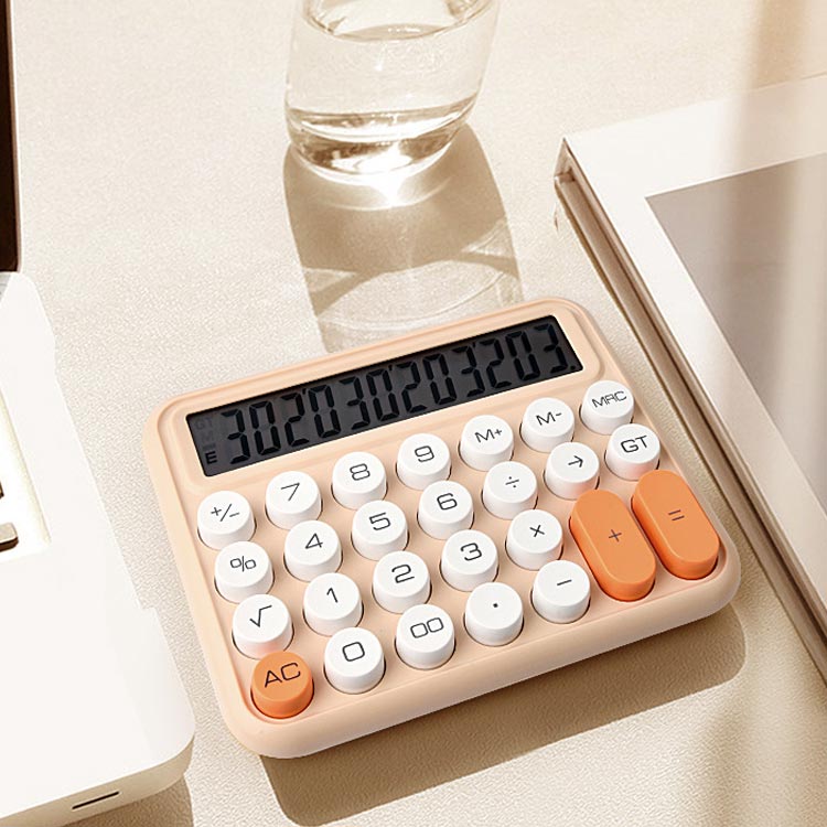 楽天市場】電卓 卓上電卓 カラフル 電卓 丸キーボタン 12桁 レトロ