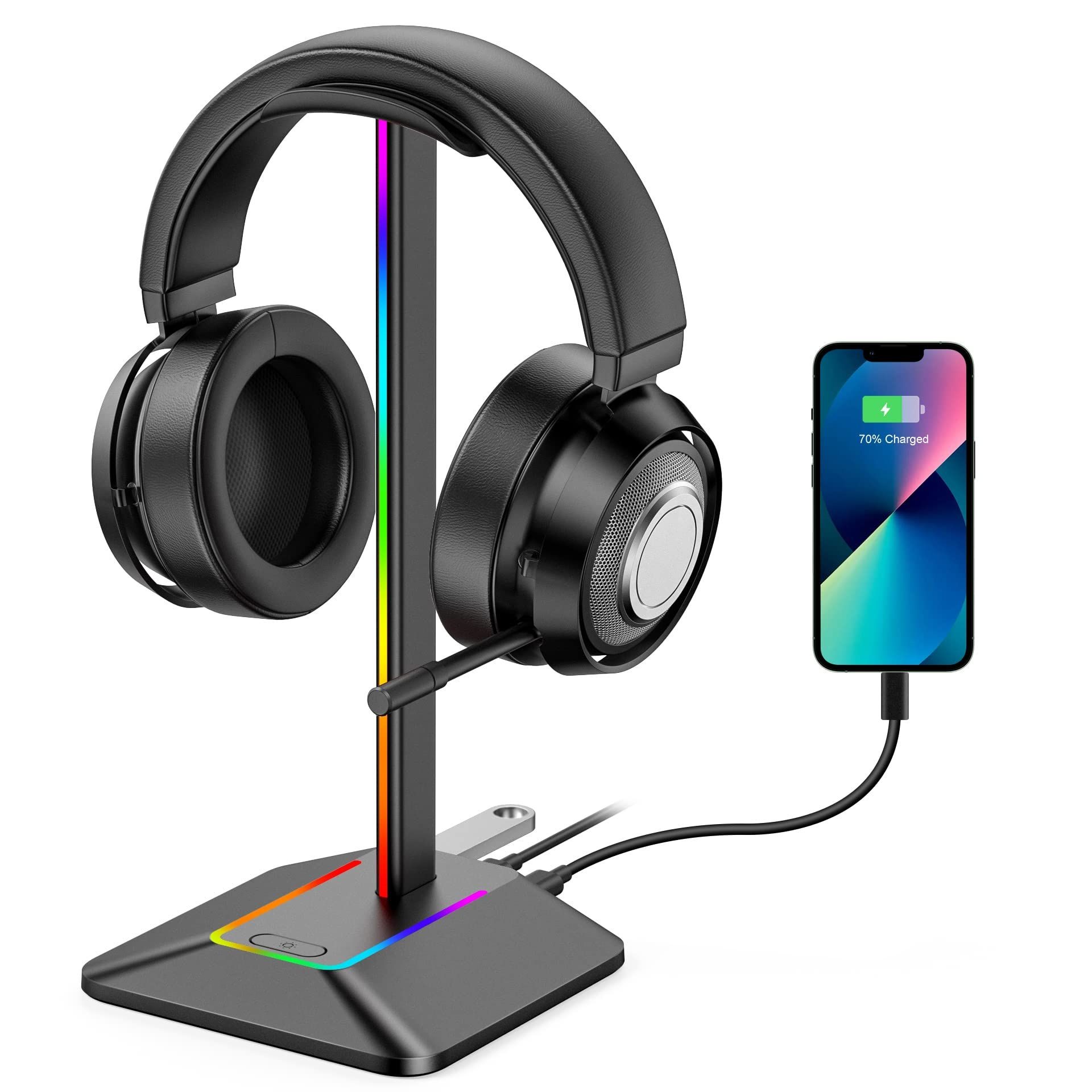 楽天市場】卓上 ヘッドホンスタンド 多機能7色充電式RGBヘッドホン