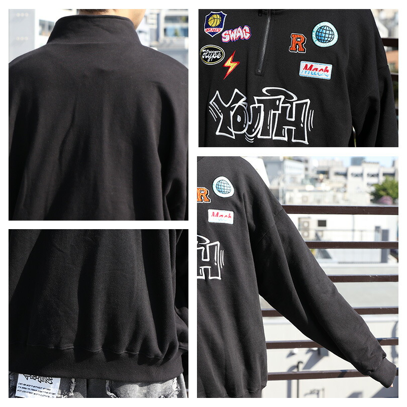 楽天市場】ハーフジップ メンズ 刺繍 ワッペン【 送料無料 】全4色