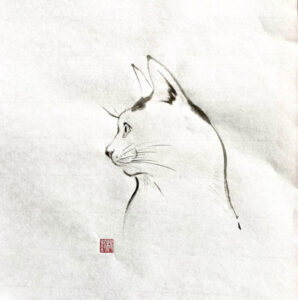 水墨画・墨絵】微笑む猫 - Cat smile - Suibokuga / Sumie | 書家