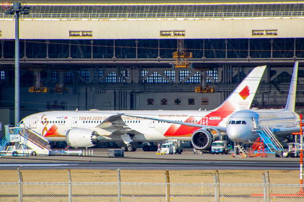 JAL×ANAコラボ「聖火特別輸送機」ついに姿現す！ B787「TOKYO 2020号
