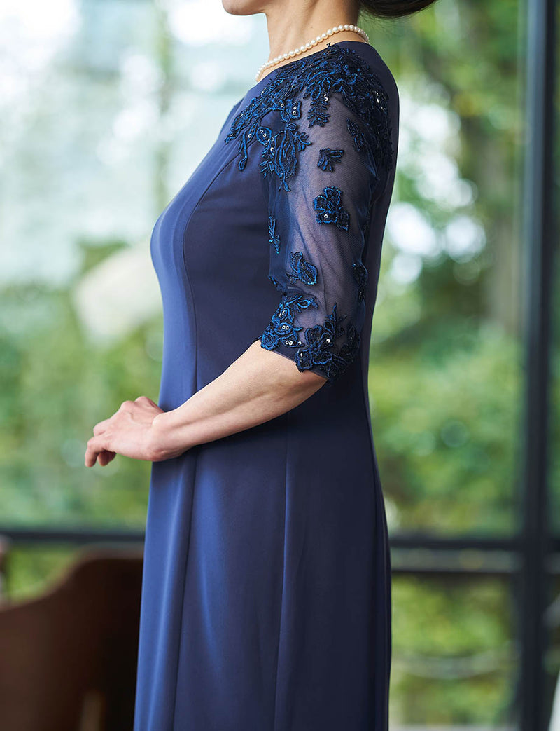 結婚式 母親ドレス ネイビー・マザーズドレス長袖 袖付き MD0404-DNY