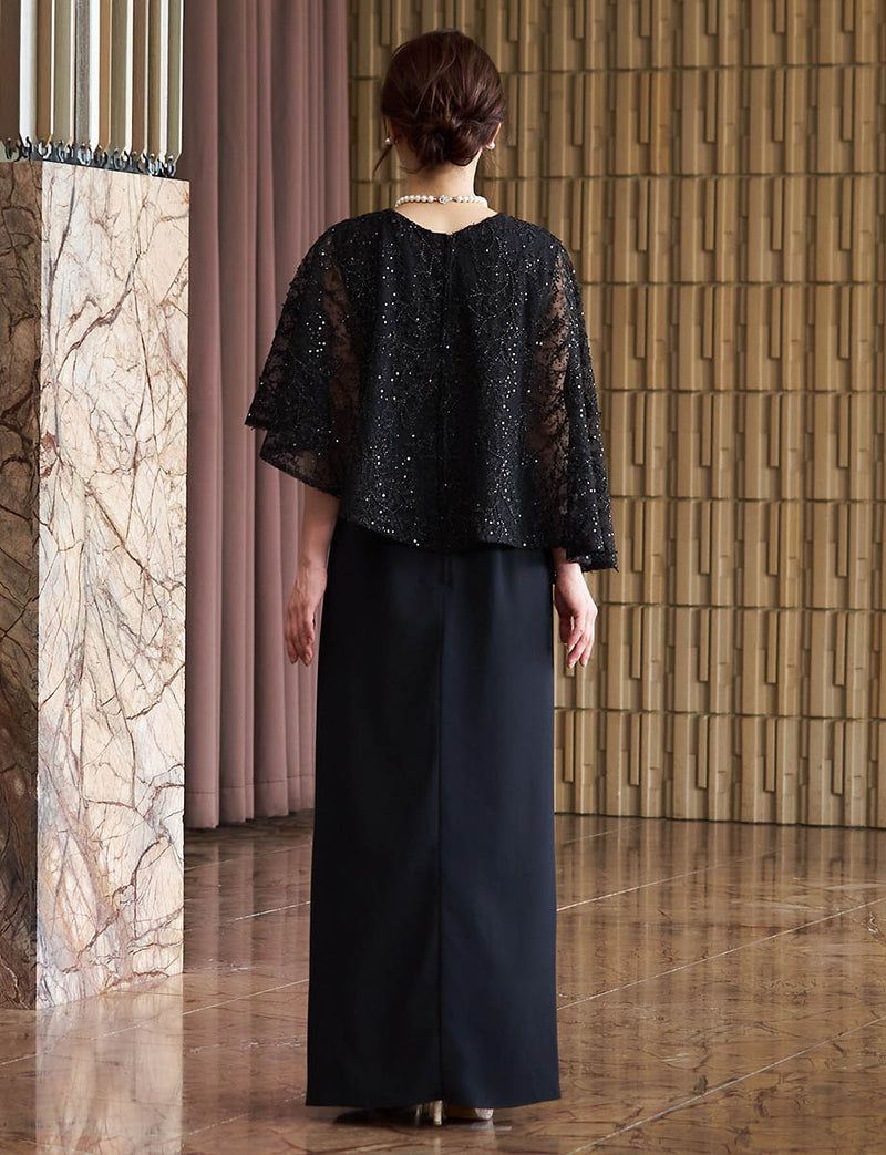 結婚式 母親ドレス ブラック・マザーズドレス ケープ付き MD0502-BK