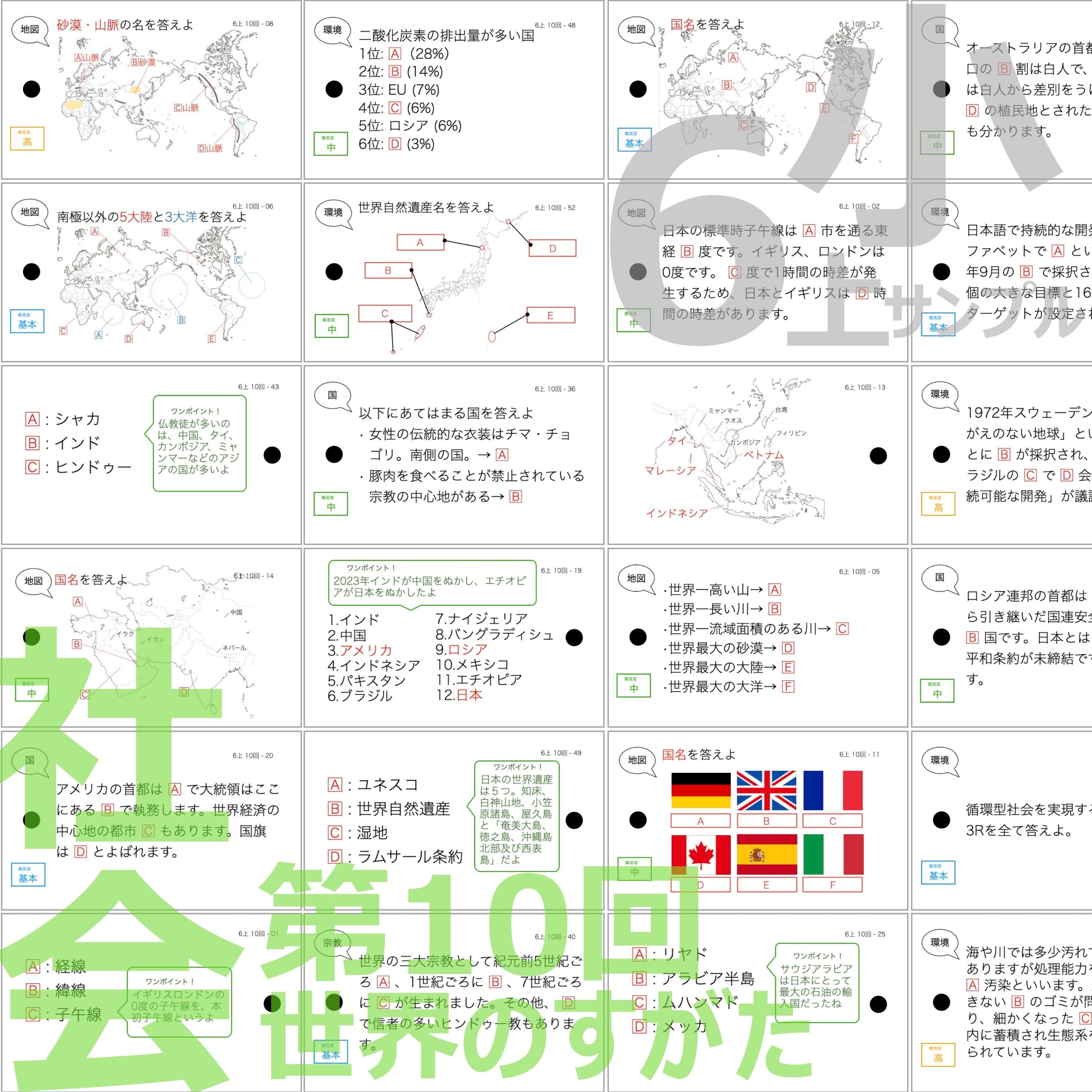 中学受験 暗記カード）6年上 社会(公民) 全セット 1-17回 – TT1