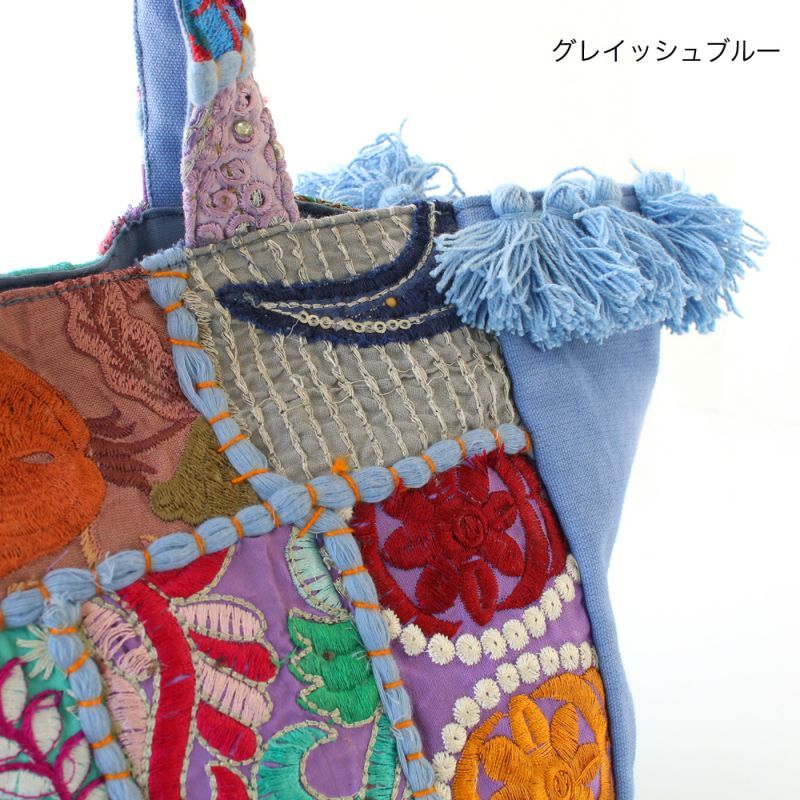 カンバディアパッチ トートバッグ インド 伝統柄 パッチワーク