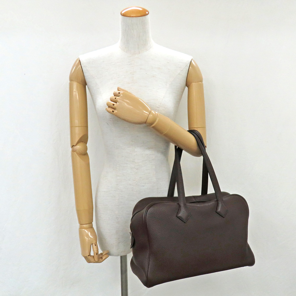 名古屋】【HERMES】エルメス ヴィクトリア35 カフェ シルバー金具 □Q