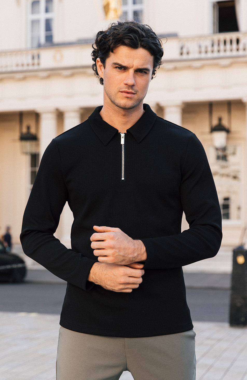 Rivoli Premium Rib Long Sleeve Zip Polo in Black – MAUVAIS (USA)