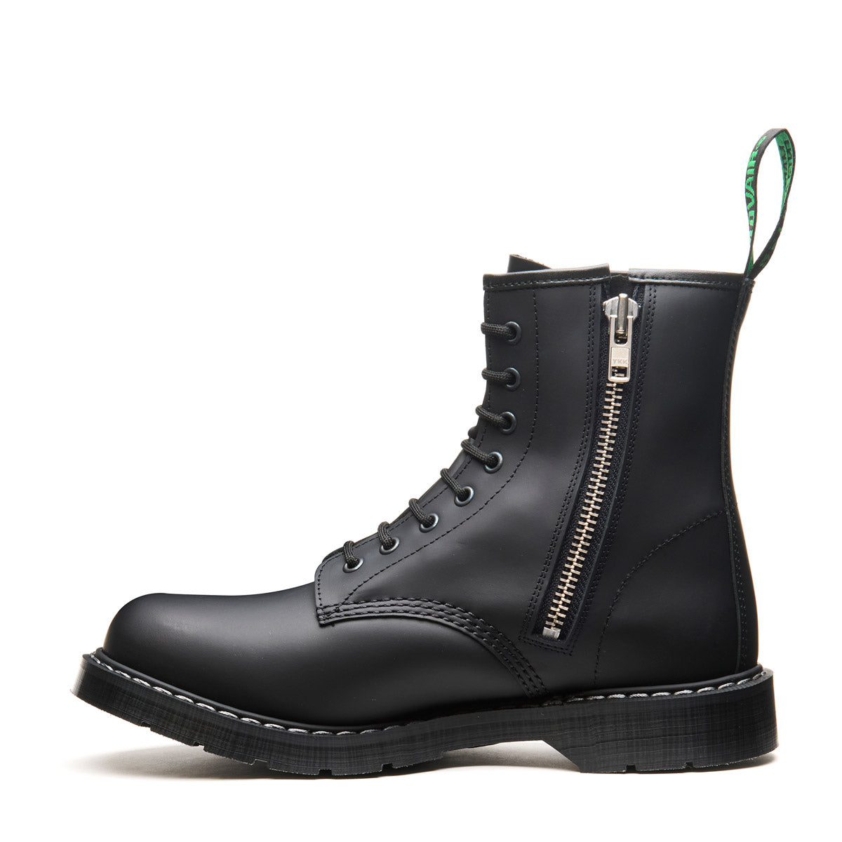 Black Greasy 8 Eye Zip Derby Boot | Solovair | Handmade in England