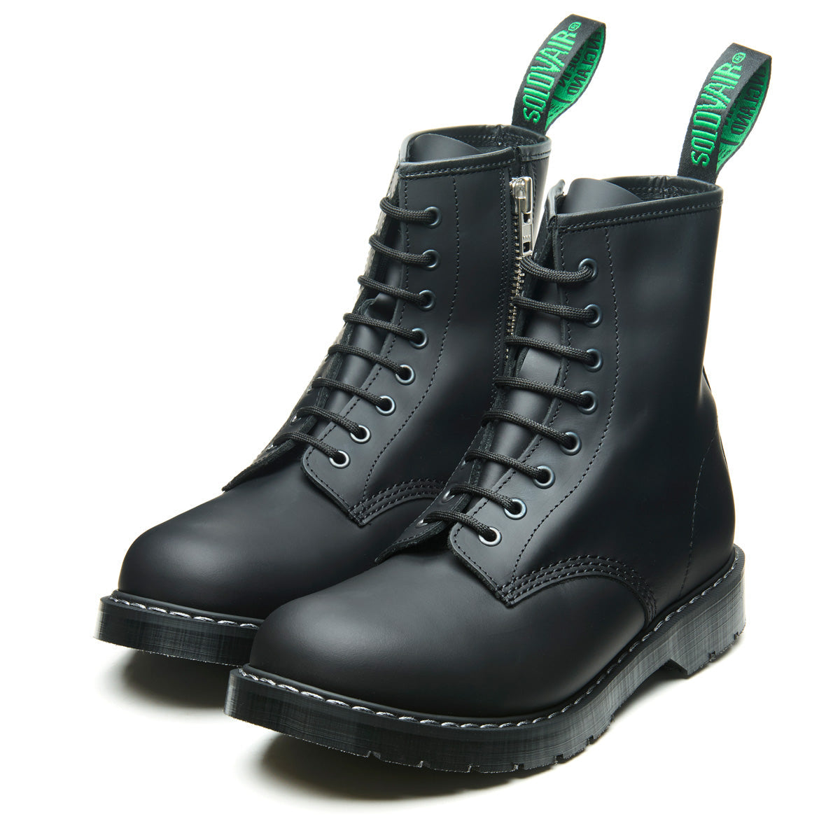Black Greasy 8 Eye Zip Derby Boot | Solovair | Handmade in England
