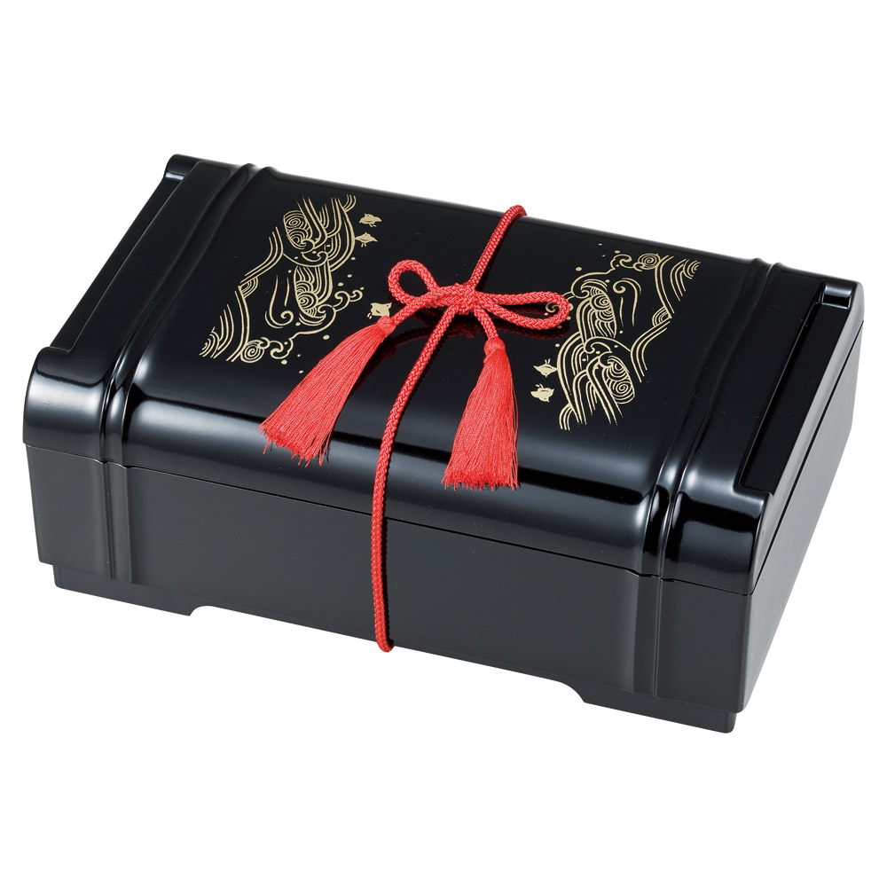 592-26-937 ［A］玉手箱盛箱 黒内金 波千鳥（ヒモ別売） 25×15.8×10内