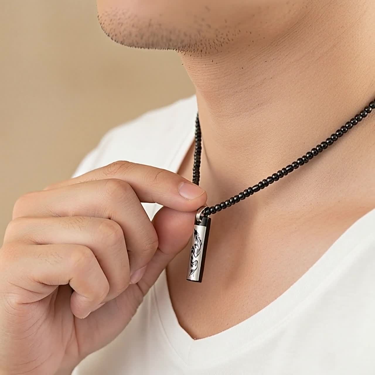 Black Dragon Motif Necklace, Minimalist Punk Style Jewelry, Mens