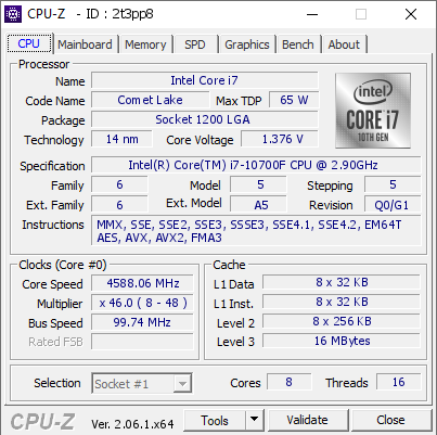 Intel Core i7 @ 4588.06 MHz - CPU-Z VALIDATOR