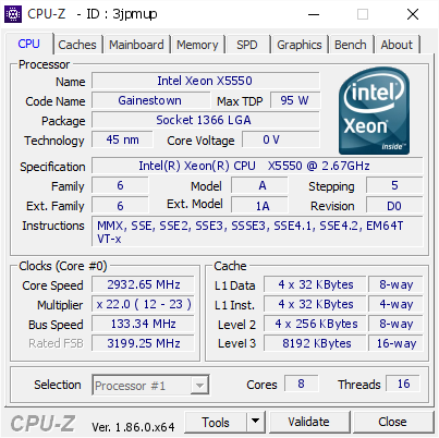 Intel Xeon X5550 @ 2932.65 MHz - CPU-Z VALIDATOR