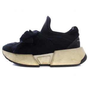 リボン スニーカー シューズ ナイロン キャンバス 35 22?p 黒 ブラック