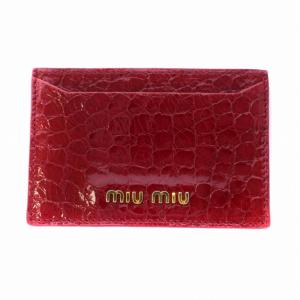 カードケース パスケース 名刺入れ クロコ型押し レザー 赤 レッド
