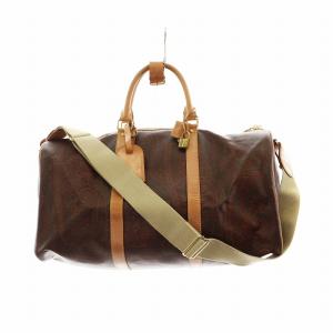 ボストンバッグ ペイズリー柄 PVC レザー カデナ鍵付き 茶 ブラウン