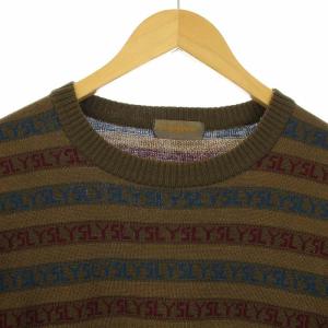 茶タグ ヴィンテージ ニット セーター ロゴライン 長袖 L 茶 ブラウン