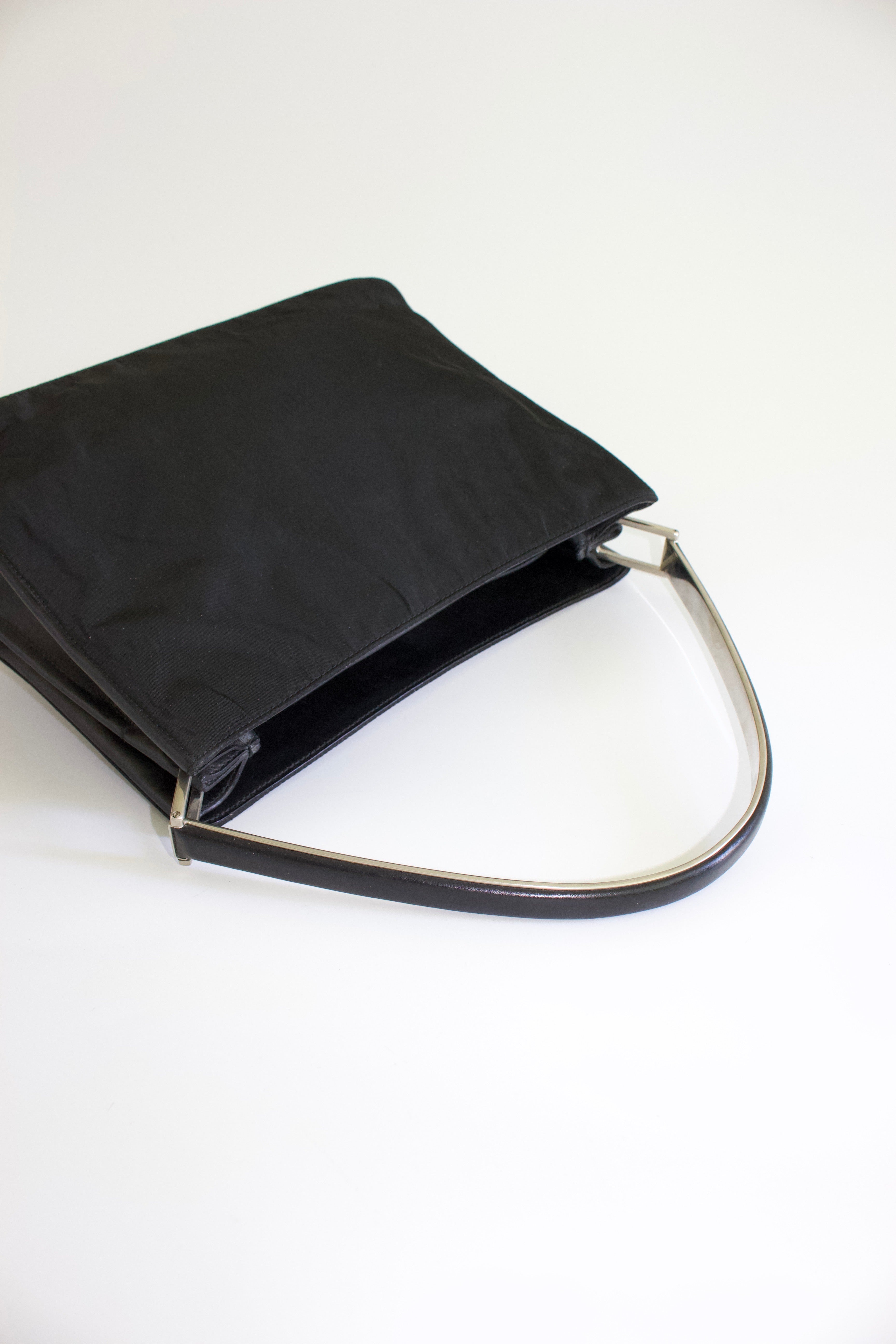 Prada FW 1998 black nylon shoulder bag with metal handle – Velvet