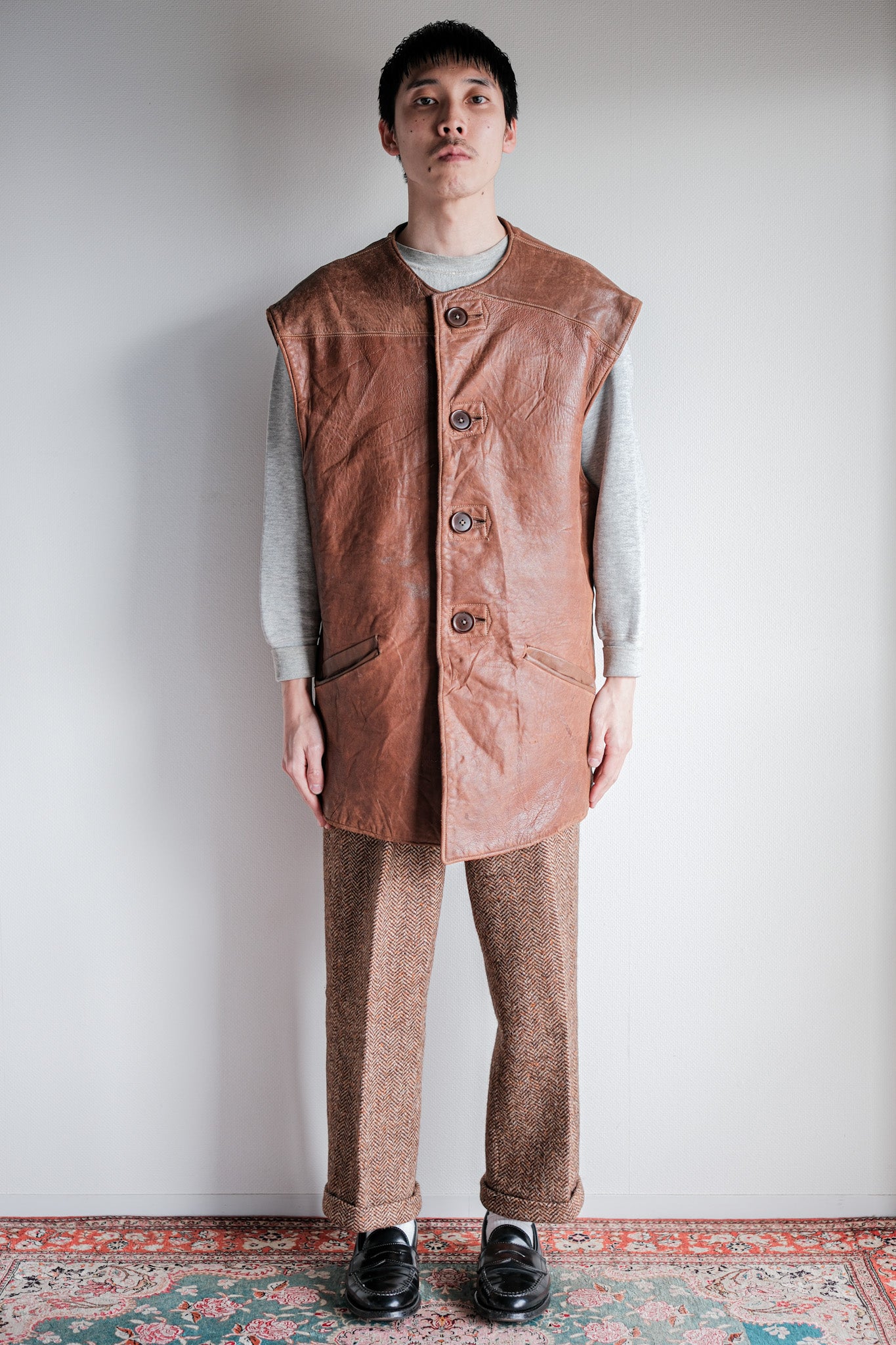 40's] WWⅡ BRITISH ARMY JERKIN LEATHER VEST SIZE.2 