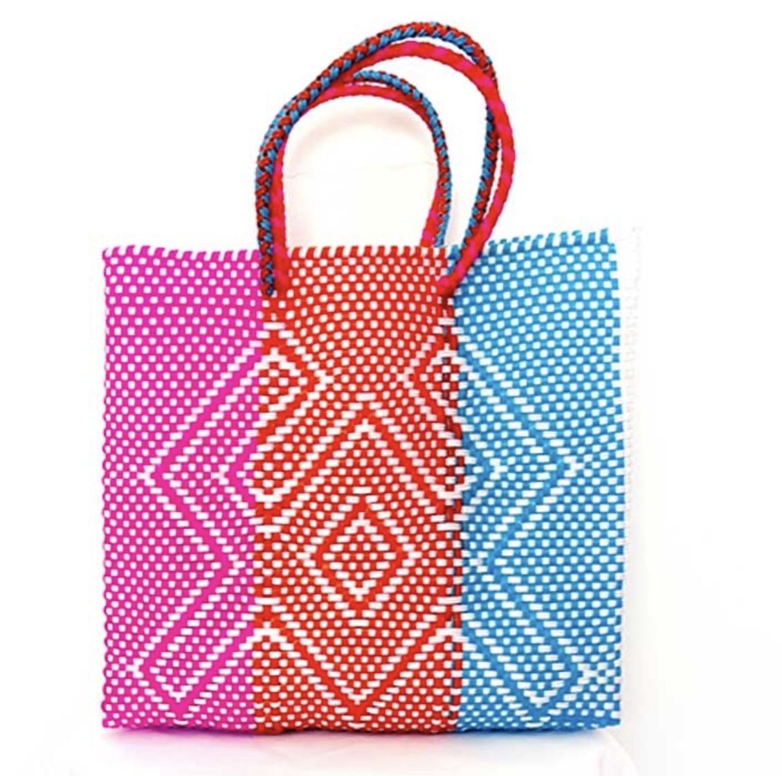 アウトレット30%OFF】メルカドバッグM 水色×オレンジ×ピンク×白