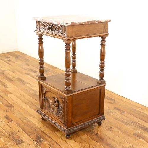 フレンチアンティーク ナイトテーブル 大理石天板 オーク材 v_64820b