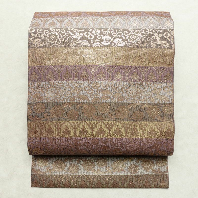 名古屋帯 紬地 六通柄 正絹 風景柄 松葉仕立て 帯 緑・うぐいす色 | 六